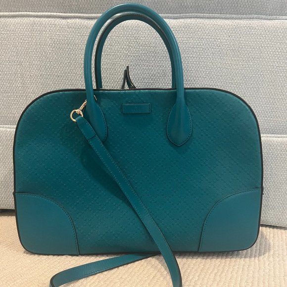 GUCCI Diamante Bright Top Handle Bag Teal Blue
